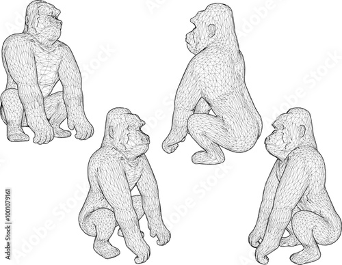 Vector sketch illustration of a silhouette design of a gorilla animal sitting in a relaxed pose 
