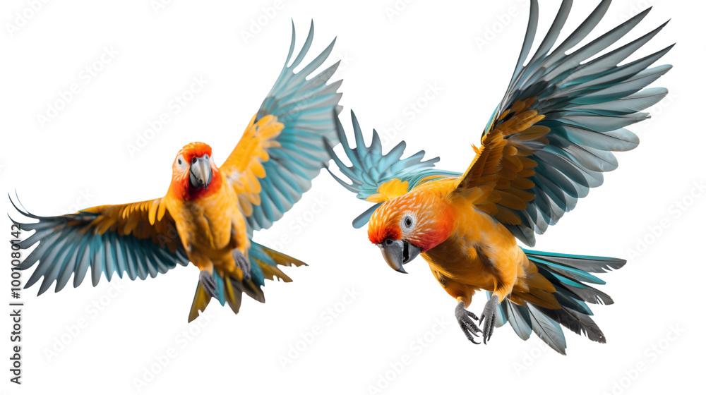 Fototapeta premium Two tropical exotic parrots flying.