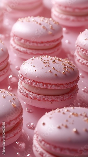 Pink Macarons with Golden Sprinkles - French Pastry Delights