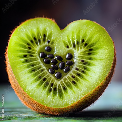 Vibrant kiwi fruit slice with heart shape photo