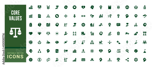 Core values icon set, filled style icons, commitment, filled icon set, glyph for web and ui. Solid icons pack. Vector illustration.
