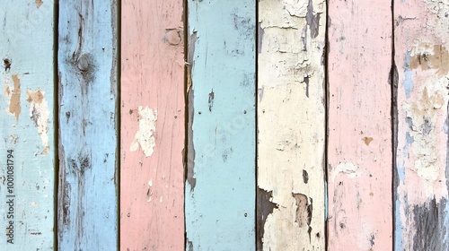 Wallpaper Mural Weathered wooden wall with peeling paint in blue, pink, and cream colors. Torontodigital.ca