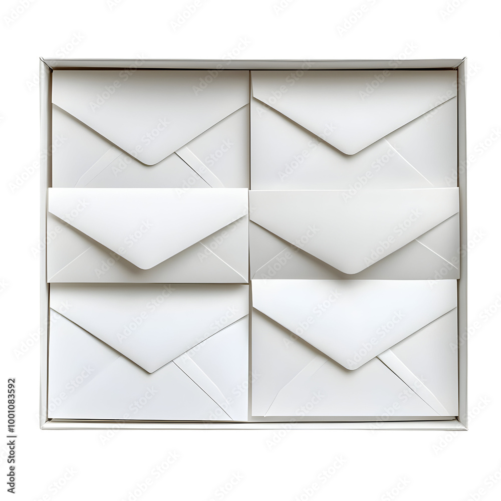 Set of six white envelopes neatly arranged, isolated on a white background. Set of six white envelopes neatly arranged, isolated on a white background.