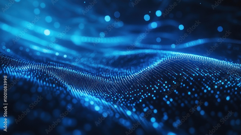 Abstract digital waves with glowing particles creating a futuristic atmosphere. Abstract digital waves with glowing particles creating a futuristic atmosphere.