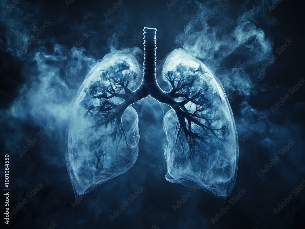 Abstract illustration of lungs in smoke, symbolizing lung cancer and tobacco effects, AI generated Abstract illustration of lungs in smoke, symbolizing lung cancer and tobacco effects, AI generated