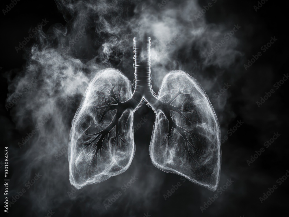 Abstract illustration of lungs in smoke, symbolizing lung cancer and tobacco effects, AI generated Abstract illustration of lungs in smoke, symbolizing lung cancer and tobacco effects, AI generated
