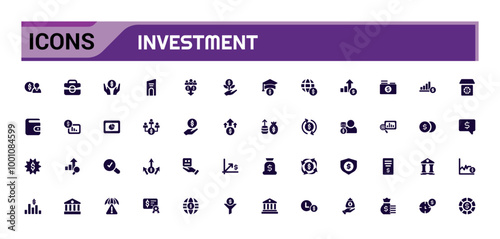 Investment icon collection. Related to investor, mutual fund, filled icons set, glyph for web and ui. Solid icons set. Vector illustration.