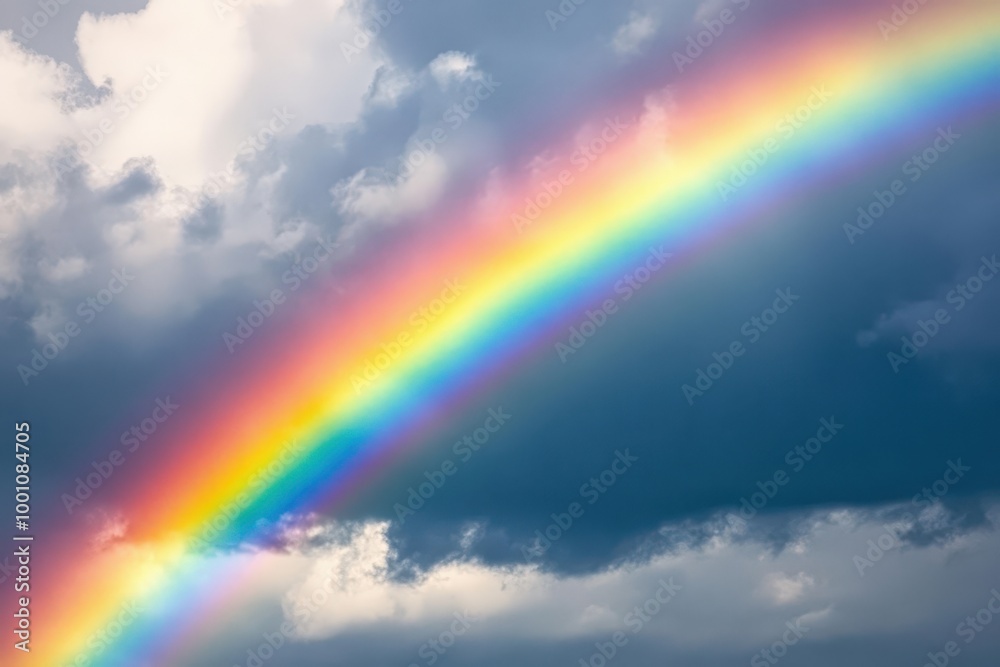 Vibrant rainbow in cloudy sky Vibrant rainbow in cloudy sky