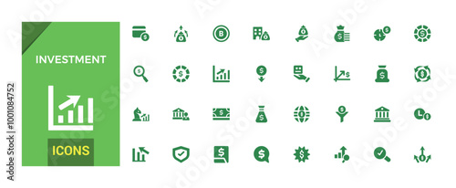 Investment icon collection. Related to investor, mutual fund, filled icons set, glyph for web and ui. Solid icons set. Vector illustration.