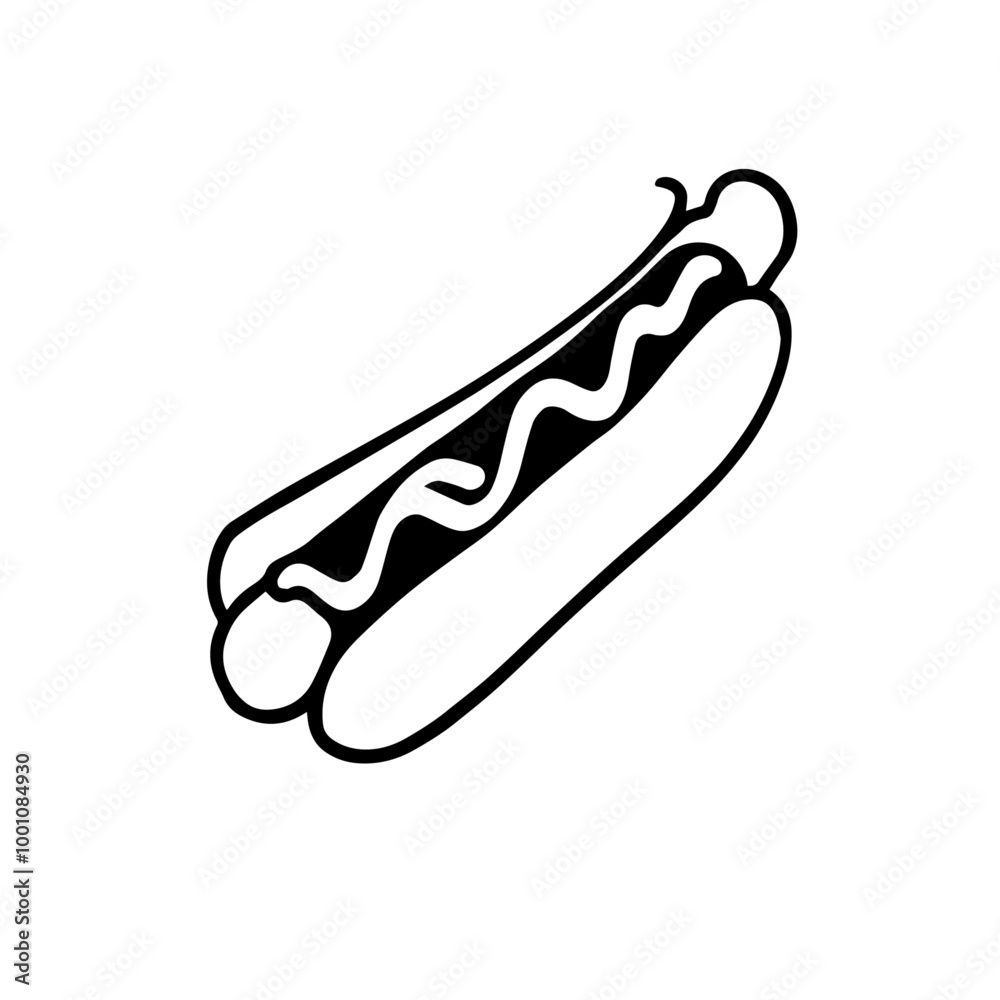 Classic Hot Dog with Mustard and Relish – Simple Black Outline Vector Illustration for Food Menus Classic Hot Dog with Mustard and Relish – Simple Black Outline Vector Illustration for Food Menus