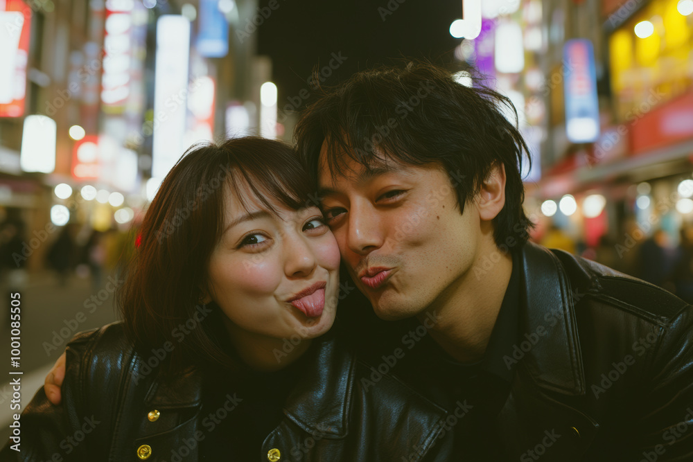 Happy Couple Enjoying Night Out in City 