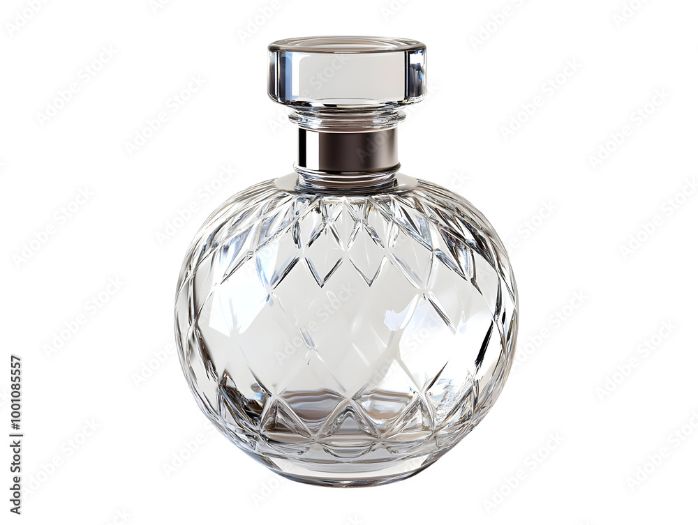 Elegant crystal perfume bottle on a white isolated background, perfect for beauty and fragrance branding.