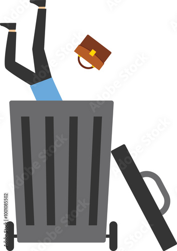 Businessman dropped into trash. Danger or business accident, trouble. Modern vector illustration in flat style

