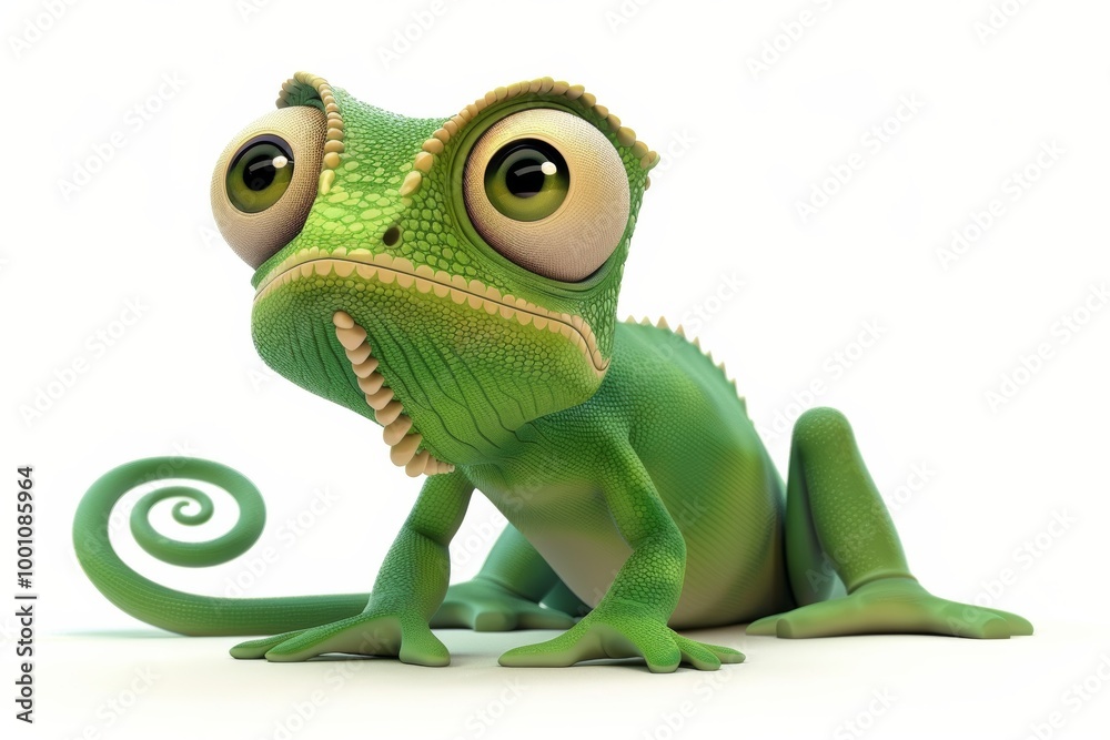 Fototapeta premium Cute cartoon chameleon with big eyes