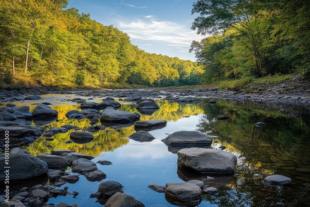 Obraz premium Serene autumn forest river landscape