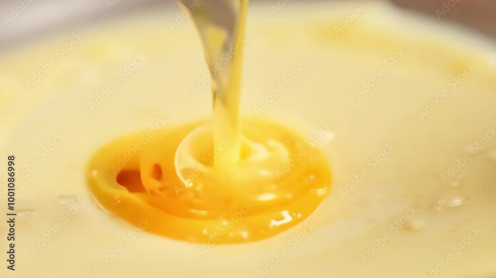 Golden honey dripping into smooth custard Golden honey dripping into smooth custard