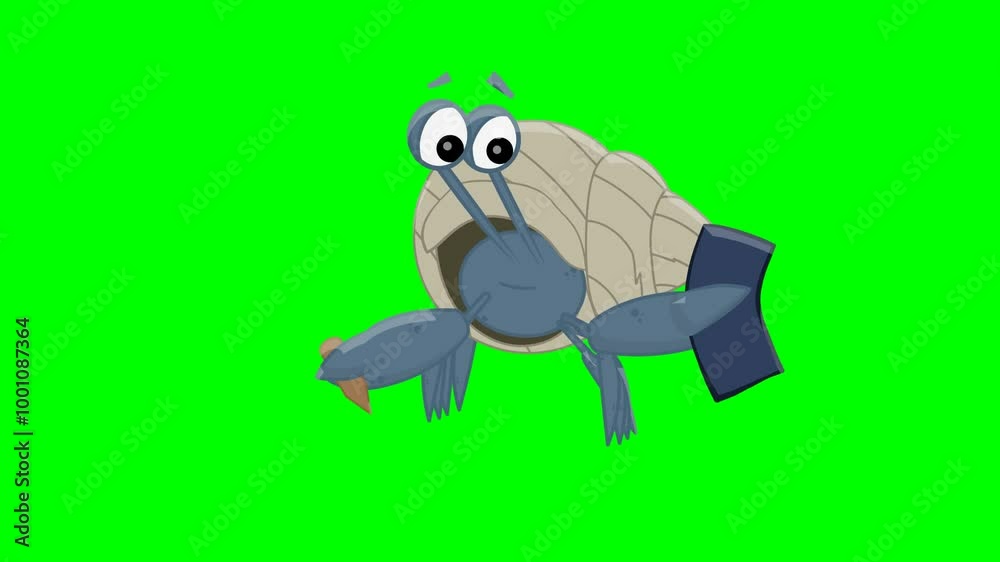 2d animated character of A cute mischievous crab comes out of its nest and looks around. He is surprised . in green screen background chroma key. 2d animated character of A cute mischievous crab comes out of its nest and looks around. He is surprised . in green screen background chroma key.