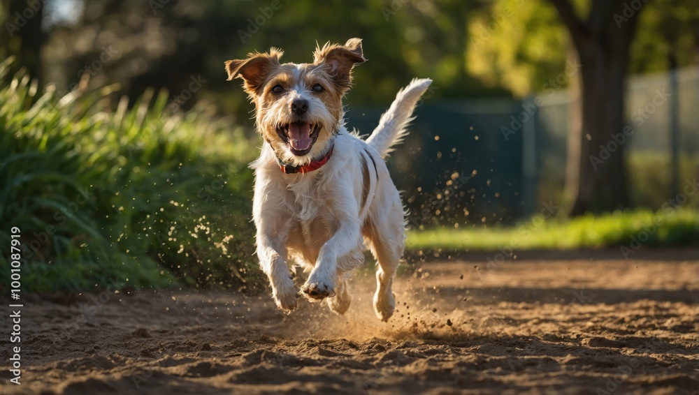 A shaggy dog runs after a tennis ball A shaggy dog runs after a tennis ball