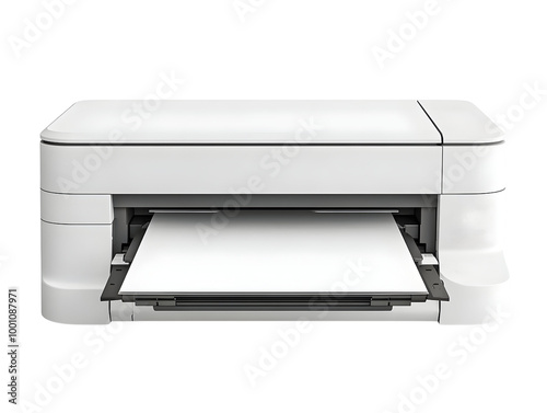 Modern white printer with paper tray open, showcasing sleek design and functionality, ideal for home or office use.