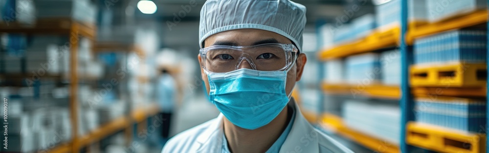 An engineer in protective gear works on electric vehicle battery cells in a factory An engineer in protective gear works on electric vehicle battery cells in a factory