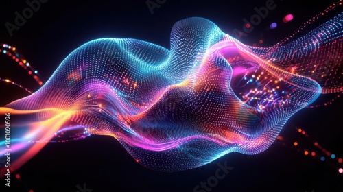 Abstract neon light patterns, futuristic, vibrant colors, 3D rendering