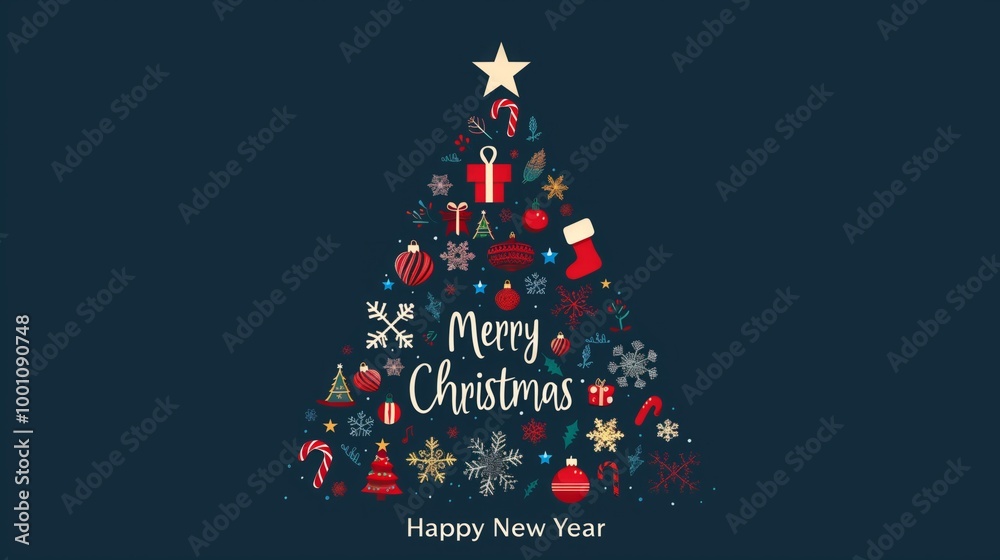 On a black background there are New Year's toys in the form of a Christmas tree and the inscription On a black background there are New Year's toys in the form of a Christmas tree and the inscription