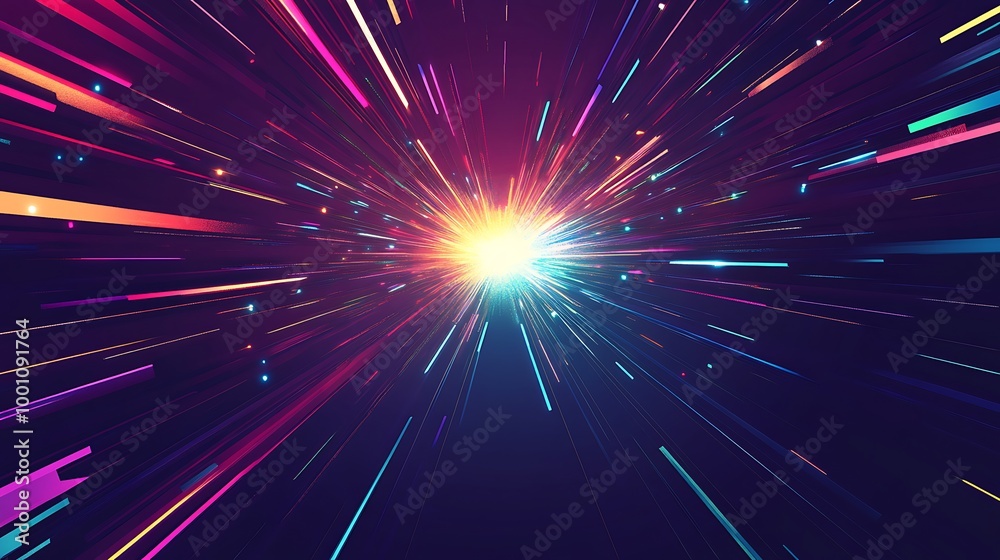 Abstract background with colorful light streaks emanating from a bright center. Abstract background with colorful light streaks emanating from a bright center.