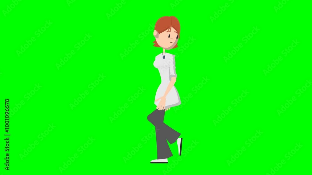 2d animated character of A woman with short red hair is walking a cycle and curiously looking around . in green screen background chroma key. 2d animated character of A woman with short red hair is walking a cycle and curiously looking around . in green screen background chroma key.