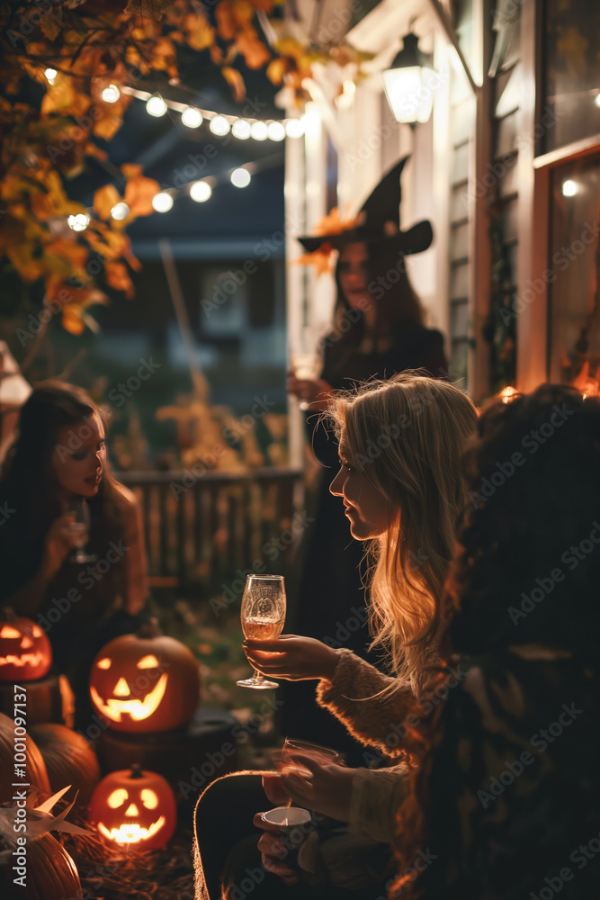 Young people wearing Halloween costumes, dressed for a halloween party. Friends with scary make up and disguise having fun. Young people wearing Halloween costumes, dressed for a halloween party. Friends with scary make up and disguise having fun.