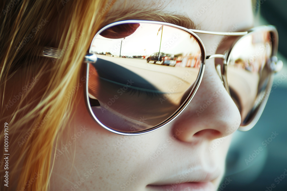 Portrait of a woman in sunglasses on the side of the highway, travel concept Portrait of a woman in sunglasses on the side of the highway, travel concept