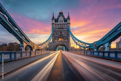 Stunning sunset over the iconic tower bridge in london