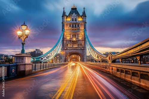 historic tower bridge at night with traffic lights