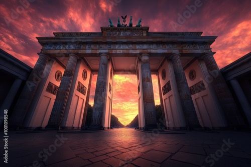 Dramatic sunset over iconic european architecture