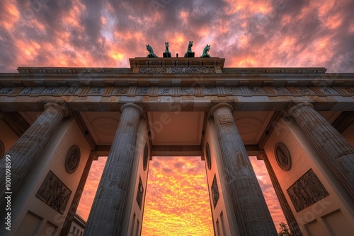 dramatic sunset sky over ornate historic building