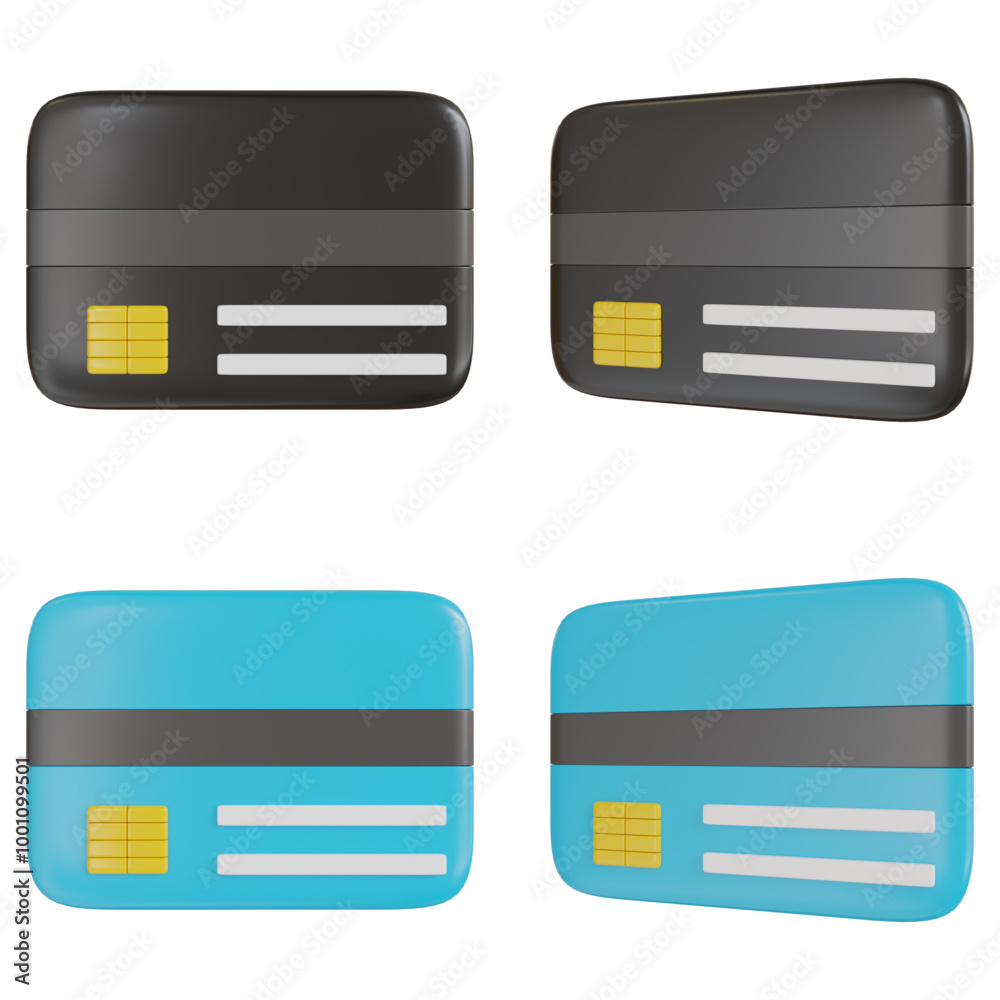 3D render of debit credit card with two colors. Transparent background 3D render of debit credit card with two colors. Transparent background