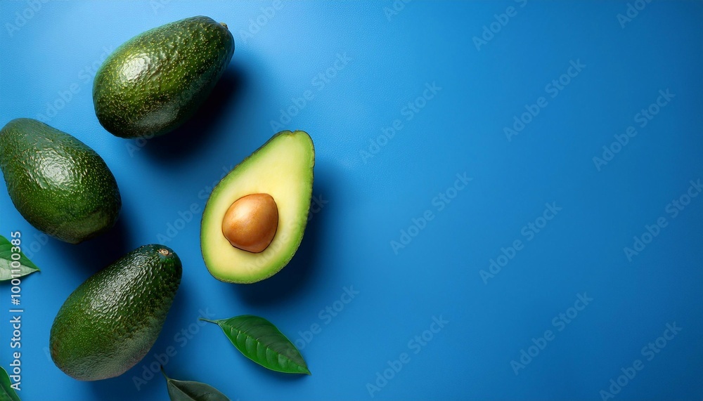 avocado on bright background with space for text, healthy eating concept avocado on bright background with space for text, healthy eating concept