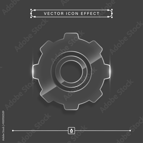Editable Glass Effect Gear Vector Illustration on Dark Background | Customizable Cog Design