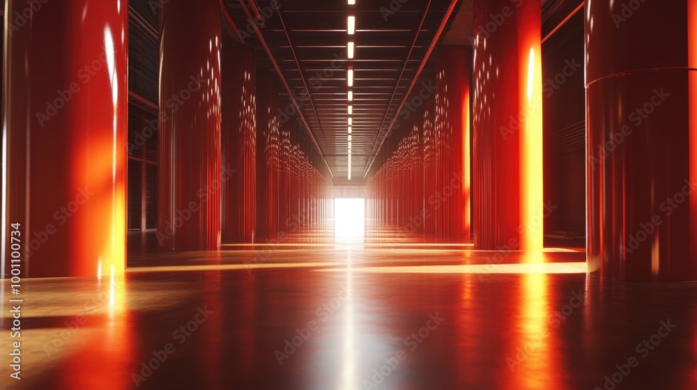 Futuristic red hallway with bright lights Futuristic red hallway with bright lights