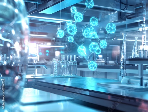 Futuristic Laboratory with Molecular Structure Visualization