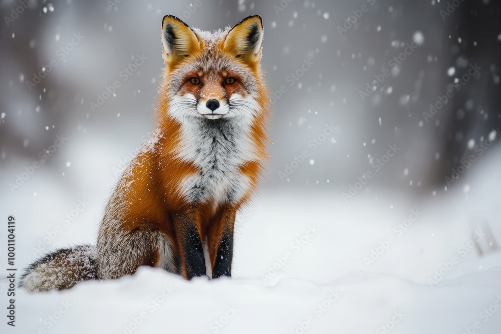 Majestic red fox in snowy winter landscape Majestic red fox in snowy winter landscape