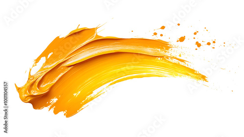 Vibrant Yellow Paint Brush Stroke on White Background photo