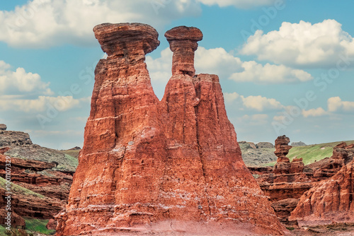Narman Peri Bacalari or Narman Fairy Chimneys in Erzurum, Turkey, stunning rock formations with copy space for backgrounds