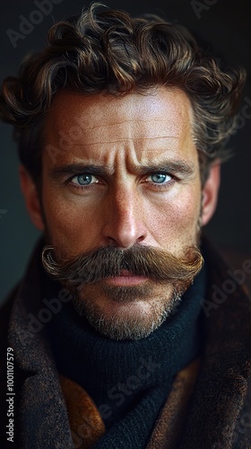 Intense Portrait of a Man with a Mustache and Beard