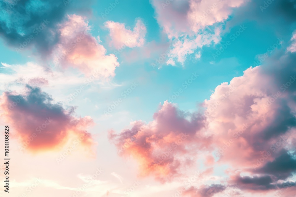 Vibrant sunset sky with fluffy clouds Vibrant sunset sky with fluffy clouds
