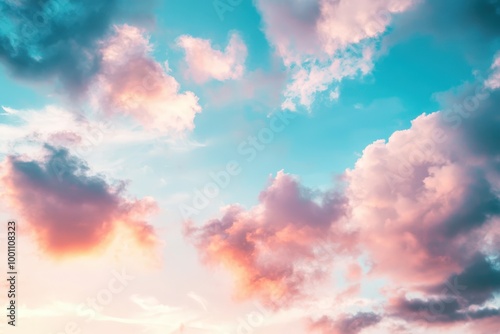 Vibrant sunset sky with fluffy clouds