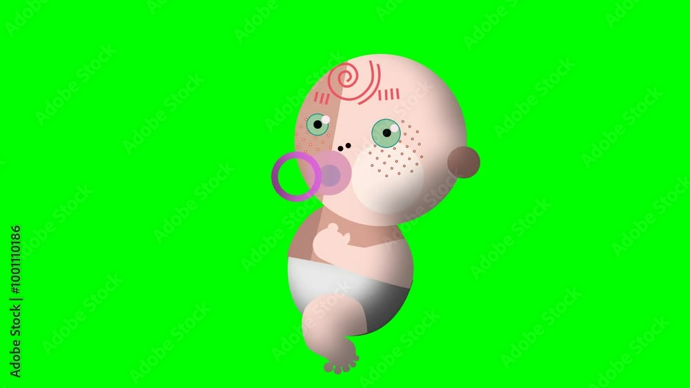 2d animated character of A cute, sweet baby with a pacifier in her mouth and sucking it, looking around and being playful . in green screen background chroma key. 2d animated character of A cute, sweet baby with a pacifier in her mouth and sucking it, looking around and being playful . in green screen background chroma key.