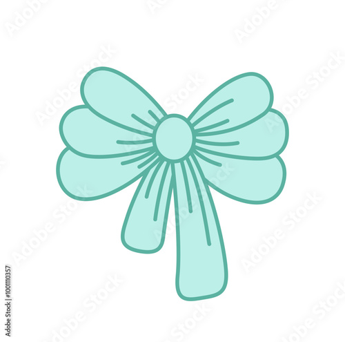 Cyan lush bow. Cartoon bow. Cartoon, vector.