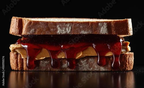 Delicious peanut butter and jelly sandwich on whole grain bread