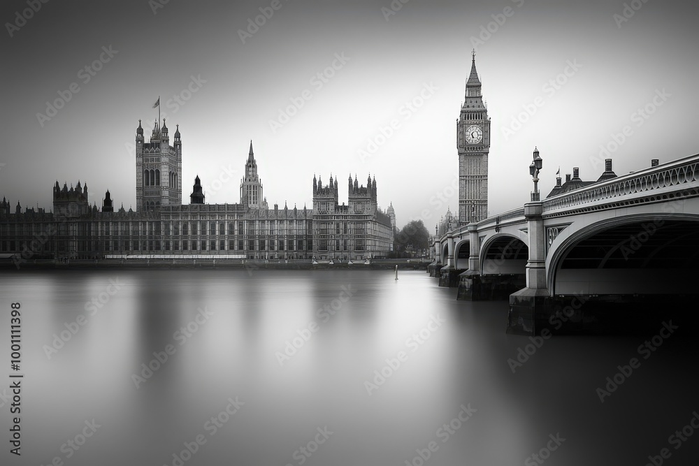 Iconic landmarks of london in black and white Iconic landmarks of london in black and white