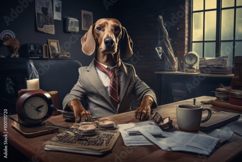 Dapper dog in office attire photo